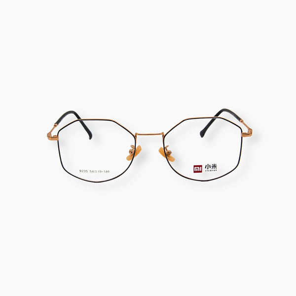 نظارة EYEWEAR موديل 9235، بتصميم مستطيل عصري وإطار بلونين. -