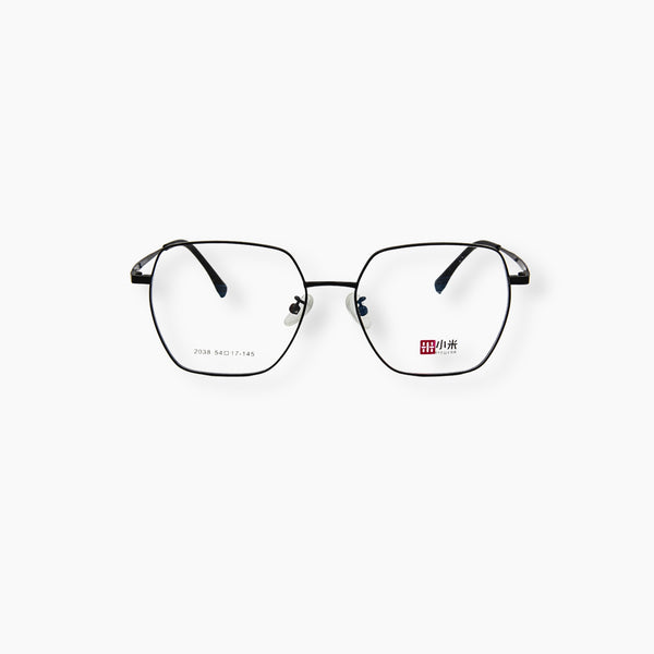 نظارة EYEWEAR موديل 2038، بتصميم مستطيل ناعم وإطار معدني أسود.