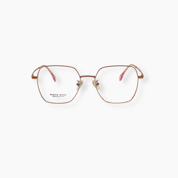 نظارة طبية عصرية من Retro alloy موديل 6578، بتصميم هندسي فريد وإطار مزدوج بلون ذهبي وردي.